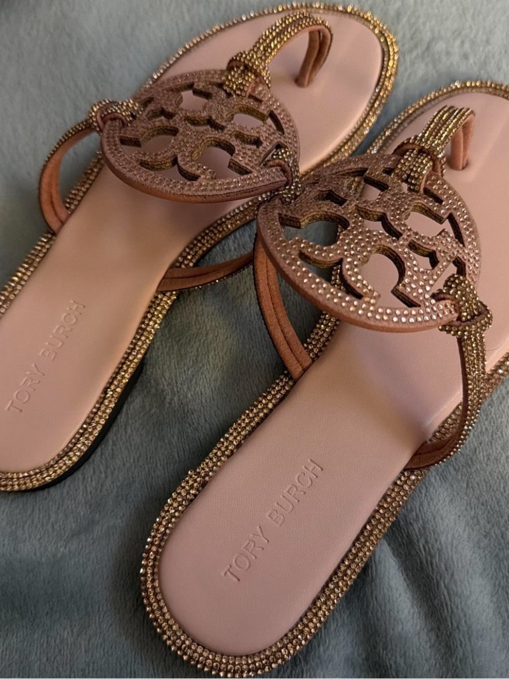 Tory Burch Pink Glittery Rhinestone Miller Sandals size 7 Brand New